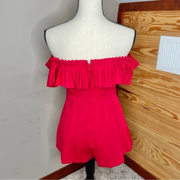 Urban Outfitters Red Ruffle Off The Shoulder Shorts One Piece Romper 4 - Picture 3 of 11